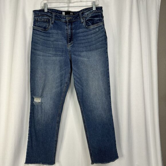 Kut from the Kloth Womens Jeans Blue 14 Rachael Mom Jean Distressed Cotton Blend - Picture 1 of 15